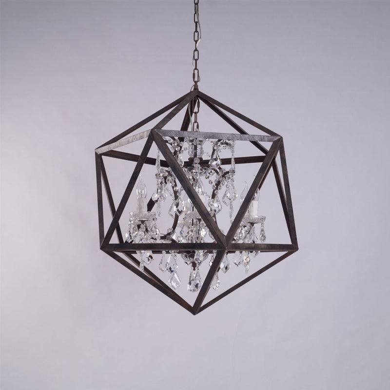 6 Bulbs Geometric Chandelier Light Traditional Rust Metal Hanging Ceiling Fixture with Clear Crystal Drop Clearhalo 'Ceiling Lights' 'Chandeliers' Lighting' 2426640