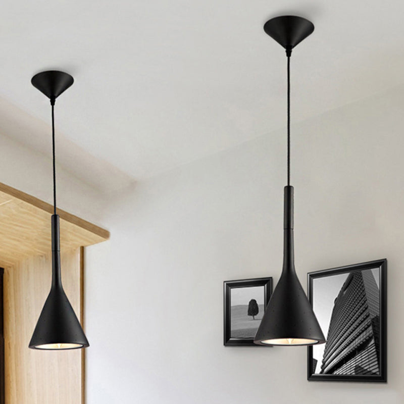 Conical Dining Table Pendant Light Iron 1 Head Simple Style Monochrome Hanging Lamp Clearhalo 'Ceiling Lights' 'Modern Pendants' 'Modern' 'Pendant Lights' 'Pendants' Lighting' 242665