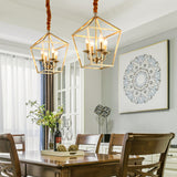 4 Bulbs Ceiling Lamp with Geometric Shade Metal Traditional Dining Room Chandelier Pendant Light in Gold Clearhalo 'Ceiling Lights' 'Chandeliers' Lighting' 2426658