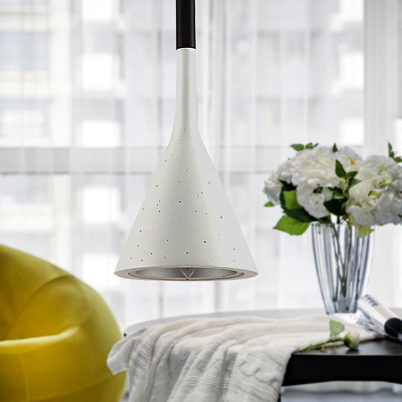 Conical Dining Table Pendant Light Iron 1 Head Simple Style Monochrome Hanging Lamp White Clearhalo 'Ceiling Lights' 'Modern Pendants' 'Modern' 'Pendant Lights' 'Pendants' Lighting' 242666