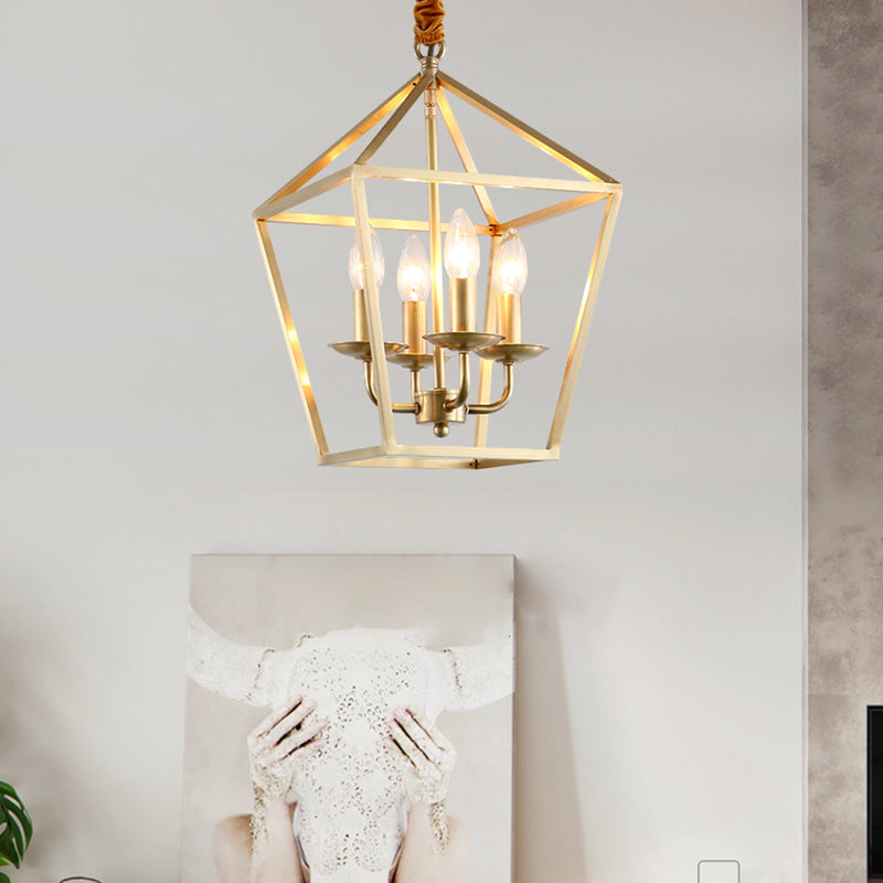 4 Bulbs Ceiling Lamp with Geometric Shade Metal Traditional Dining Room Chandelier Pendant Light in Gold Clearhalo 'Ceiling Lights' 'Chandeliers' Lighting' 2426662