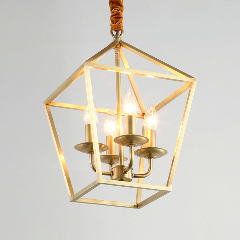 4 Bulbs Ceiling Lamp with Geometric Shade Metal Traditional Dining Room Chandelier Pendant Light in Gold Clearhalo 'Ceiling Lights' 'Chandeliers' Lighting' 2426663