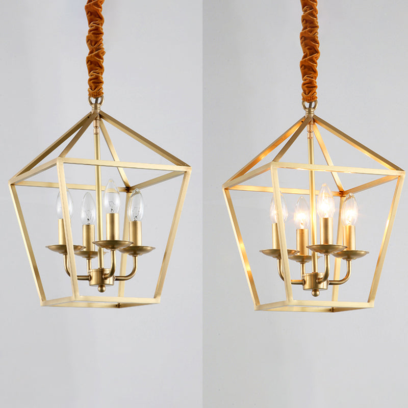 4 Bulbs Ceiling Lamp with Geometric Shade Metal Traditional Dining Room Chandelier Pendant Light in Gold Clearhalo 'Ceiling Lights' 'Chandeliers' Lighting' 2426664