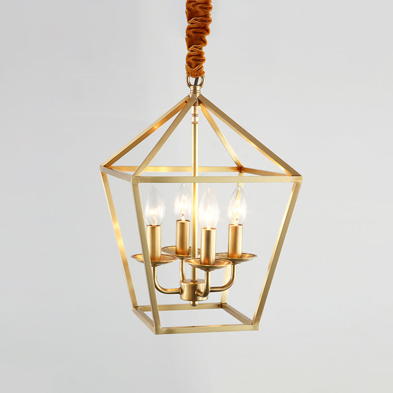 4 Bulbs Ceiling Lamp with Geometric Shade Metal Traditional Dining Room Chandelier Pendant Light in Gold Clearhalo 'Ceiling Lights' 'Chandeliers' Lighting' 2426665