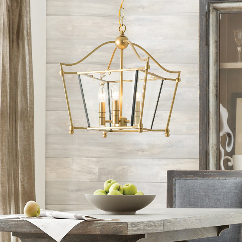 4 Lights Metal Hanging Chandelier Traditional Gold Candle-Style Dining Room Pendant Light Fixture Gold Clearhalo 'Ceiling Lights' 'Chandeliers' Lighting' 2426668