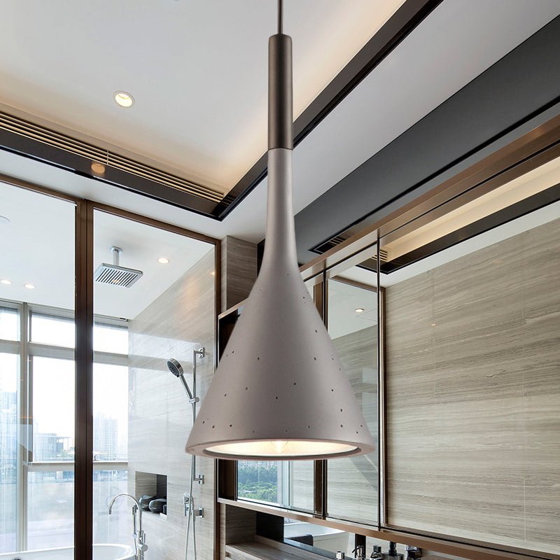 Conical Dining Table Pendant Light Iron 1 Head Simple Style Monochrome Hanging Lamp Grey Clearhalo 'Ceiling Lights' 'Modern Pendants' 'Modern' 'Pendant Lights' 'Pendants' Lighting' 242668