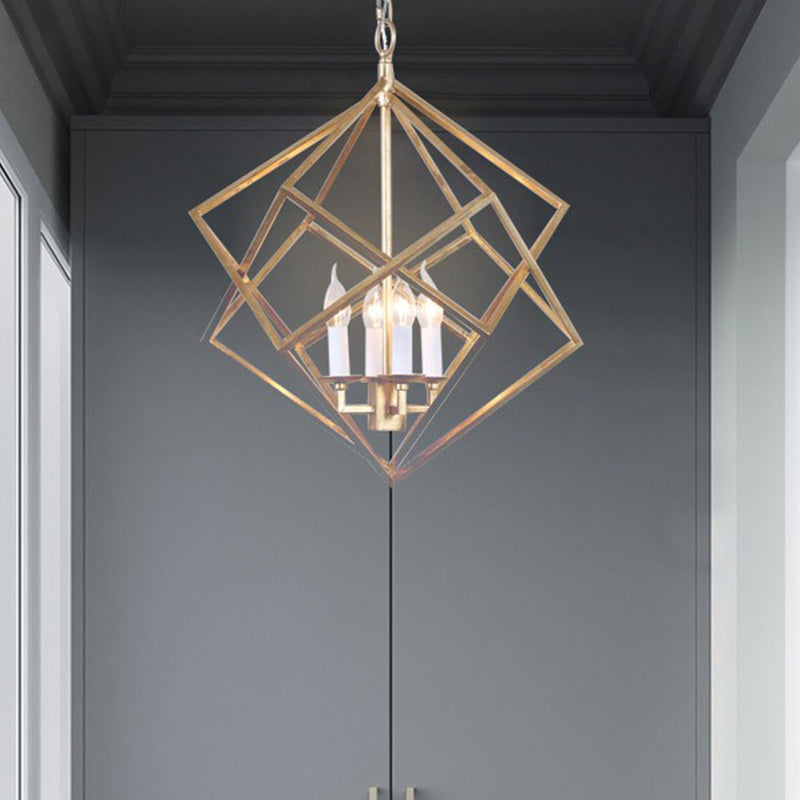 Geometric Metal Chandelier Light Traditional 6 Lights Living Room Pendant Lighting in Brass/Chrome Clearhalo 'Ceiling Lights' 'Chandeliers' Lighting' 2426685