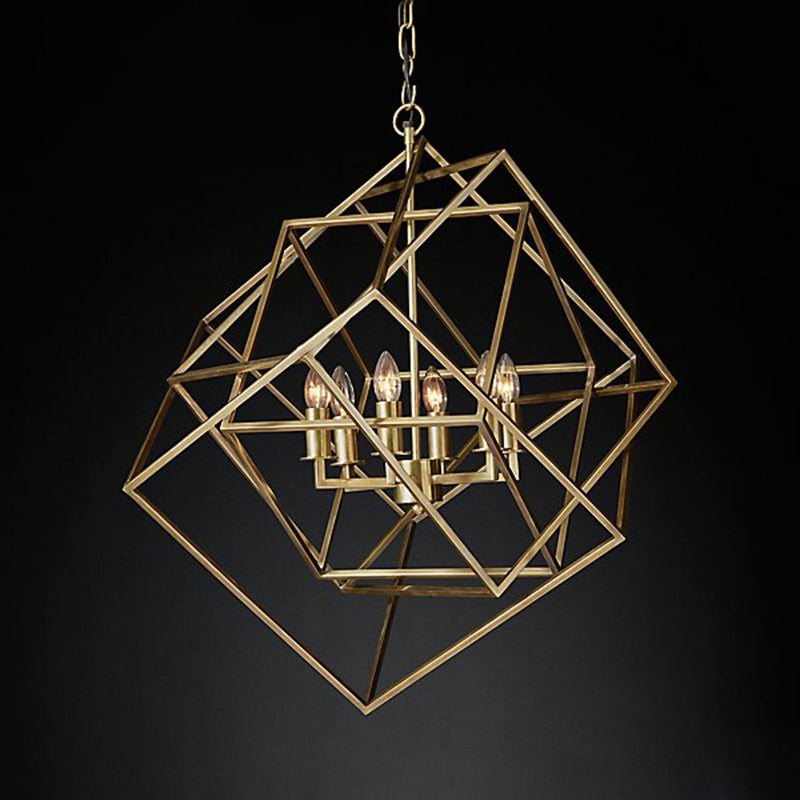 Geometric Metal Chandelier Light Traditional 6 Lights Living Room Pendant Lighting in Brass/Chrome Clearhalo 'Ceiling Lights' 'Chandeliers' Lighting' 2426686