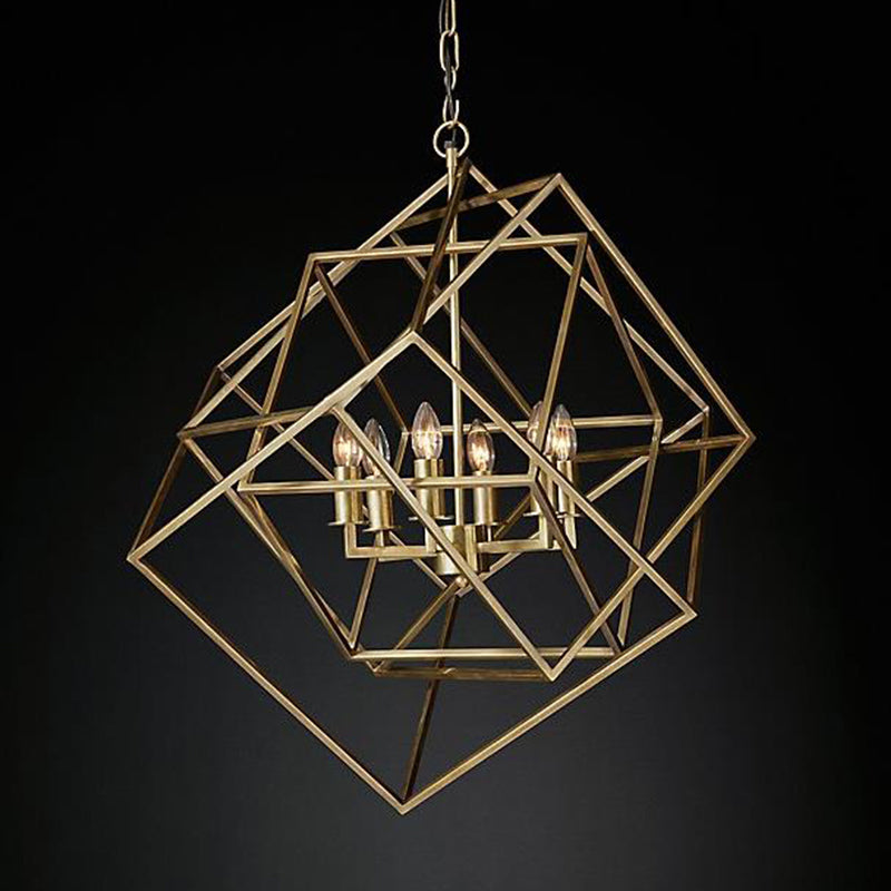 Geometric Metal Chandelier Light Traditional 6 Lights Living Room Pendant Lighting in Brass/Chrome Clearhalo 'Ceiling Lights' 'Chandeliers' Lighting' 2426687