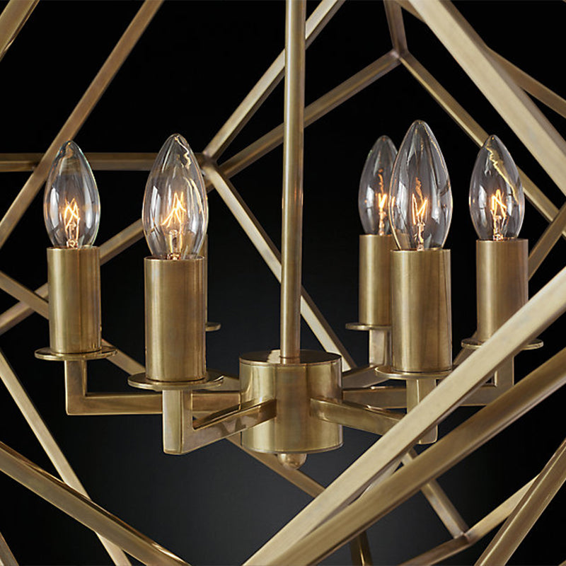 Geometric Metal Chandelier Light Traditional 6 Lights Living Room Pendant Lighting in Brass/Chrome Clearhalo 'Ceiling Lights' 'Chandeliers' Lighting' 2426688