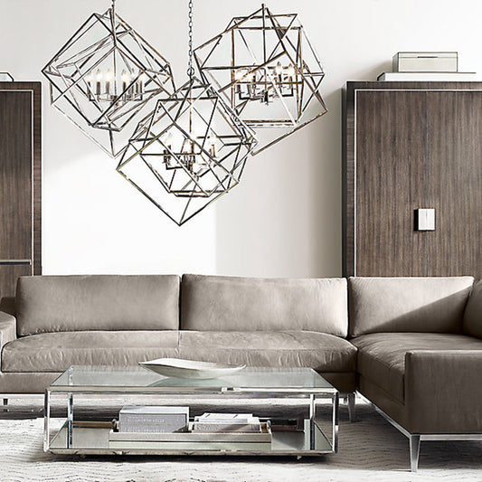 Geometric Metal Chandelier Light Traditional 6 Lights Living Room Pendant Lighting in Brass/Chrome Chrome Clearhalo 'Ceiling Lights' 'Chandeliers' Lighting' 2426689