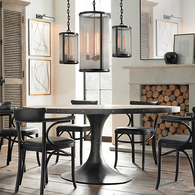 Metal Black Chandelier Lamp Cylindrical Mesh Screen 2/3-Bulb Industrial Pendant Lighting over Table Clearhalo 'Ceiling Lights' 'Chandeliers' Lighting' 2426695