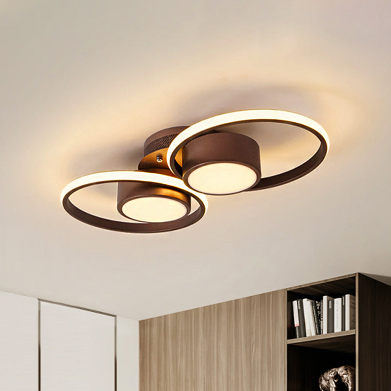 Modernism 2/4/6 Lights LED Ceiling Flush Mount Light with Acrylic Shade Brown Round Ceiling Light Fixture in Warm/White Light 2 Brown Warm Clearhalo 'Ceiling Lights' 'Close To Ceiling Lights' 'Close to ceiling' 'Semi-flushmount' Lighting' 242670