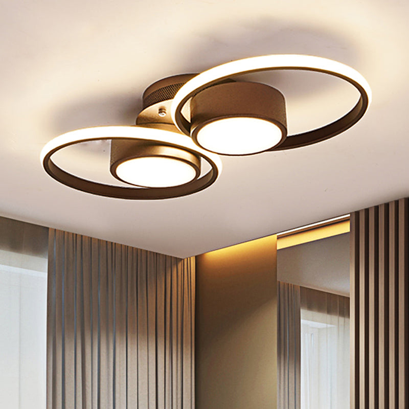 Modernism 2/4/6 Lights LED Ceiling Flush Mount Light with Acrylic Shade Brown Round Ceiling Light Fixture in Warm/White Light 2 Brown White Clearhalo 'Ceiling Lights' 'Close To Ceiling Lights' 'Close to ceiling' 'Semi-flushmount' Lighting' 242671