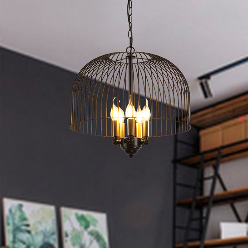 Birdcage Dining Room Ceiling Chandelier Classic Metal 5 Lights Black Hanging Fixture Clearhalo 'Ceiling Lights' 'Chandeliers' Lighting' options 2426716