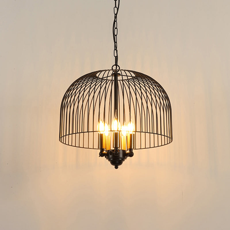 Birdcage Dining Room Ceiling Chandelier Classic Metal 5 Lights Black Hanging Fixture Clearhalo 'Ceiling Lights' 'Chandeliers' Lighting' options 2426718