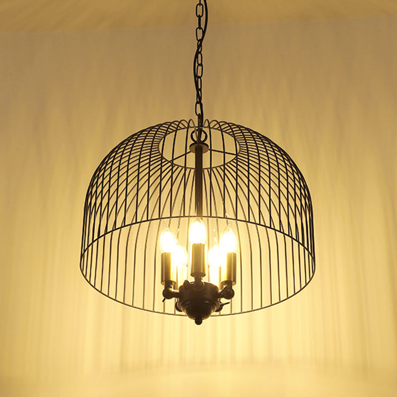 Birdcage Dining Room Ceiling Chandelier Classic Metal 5 Lights Black Hanging Fixture Clearhalo 'Ceiling Lights' 'Chandeliers' Lighting' options 2426719