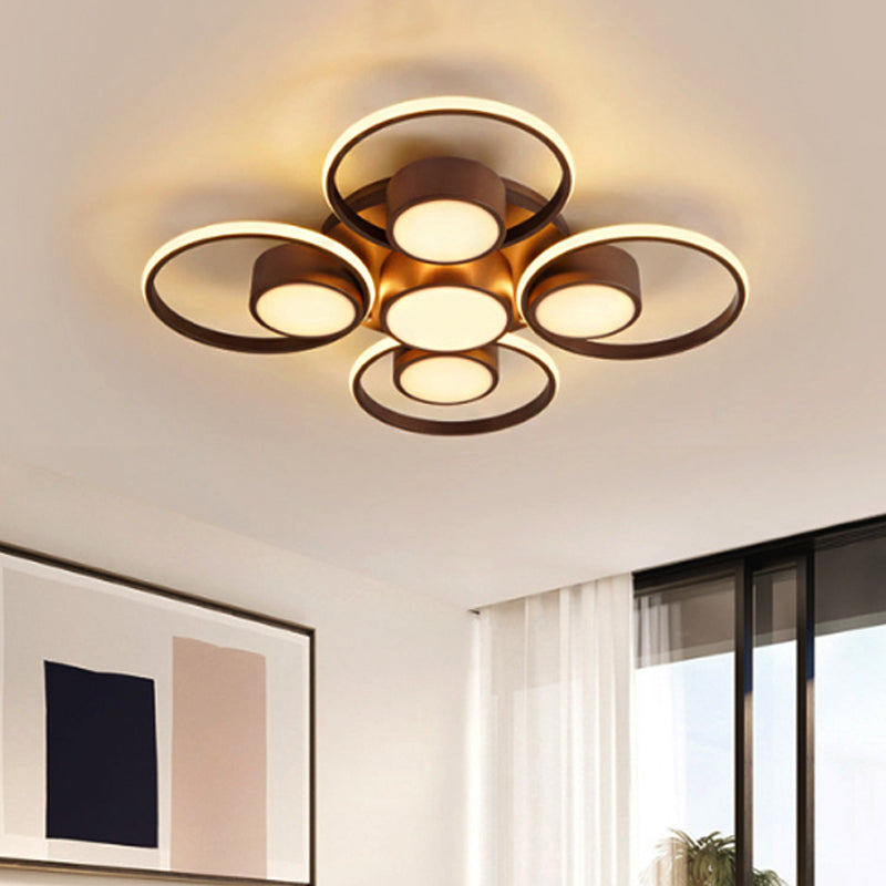 Modernism 2/4/6 Lights LED Ceiling Flush Mount Light with Acrylic Shade Brown Round Ceiling Light Fixture in Warm/White Light 4 Brown Warm Clearhalo 'Ceiling Lights' 'Close To Ceiling Lights' 'Close to ceiling' 'Semi-flushmount' Lighting' 242672