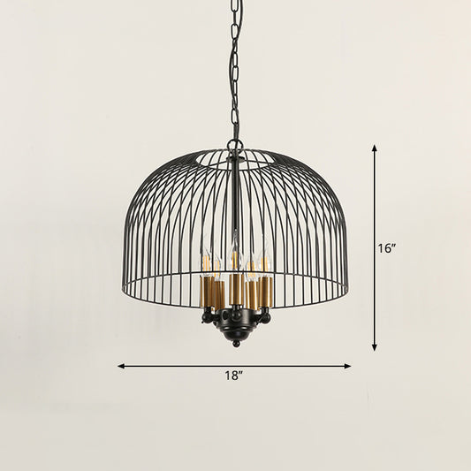 Birdcage Dining Room Ceiling Chandelier Classic Metal 5 Lights Black Hanging Fixture Clearhalo 'Ceiling Lights' 'Chandeliers' Lighting' options 2426721