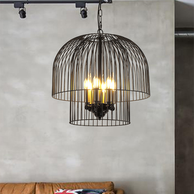 Black 6 Lights Chandelier Light Fixture Traditional Metal Wire Cage Pendant Lamp for Living Room Black Clearhalo 'Ceiling Lights' 'Chandeliers' Lighting' options 2426723_6e4ddb38-c847-4e18-966f-fa6243f68989