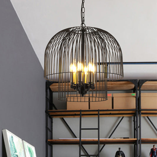 Black 6 Lights Chandelier Light Fixture Traditional Metal Wire Cage Pendant Lamp for Living Room Clearhalo 'Ceiling Lights' 'Chandeliers' Lighting' options 2426724