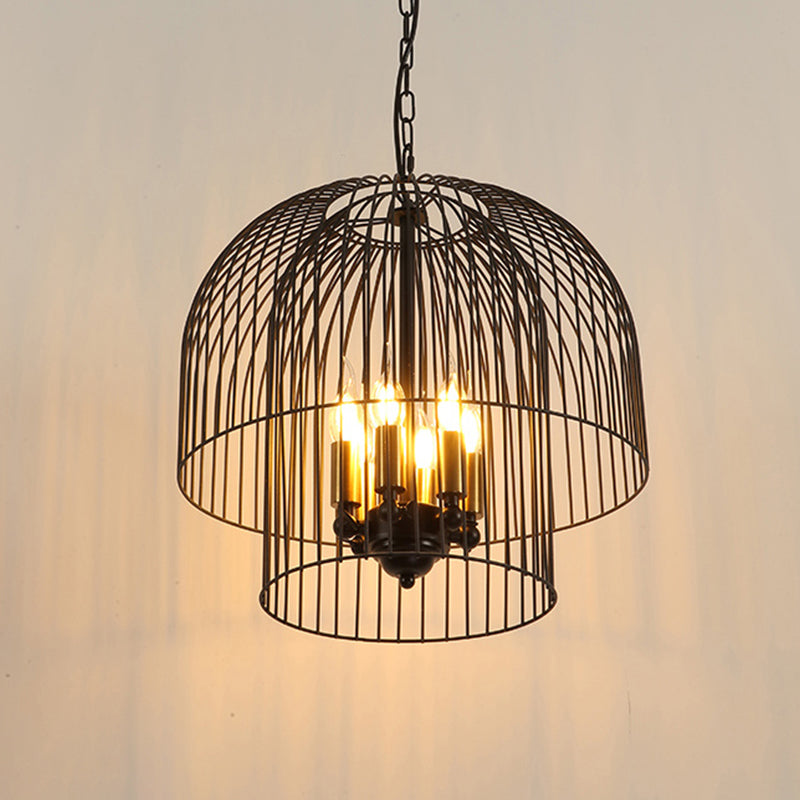 Black 6 Lights Chandelier Light Fixture Traditional Metal Wire Cage Pendant Lamp for Living Room Clearhalo 'Ceiling Lights' 'Chandeliers' Lighting' options 2426725