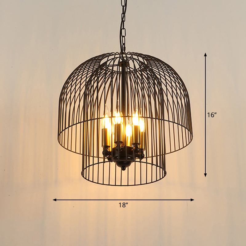 Black 6 Lights Chandelier Light Fixture Traditional Metal Wire Cage Pendant Lamp for Living Room Clearhalo 'Ceiling Lights' 'Chandeliers' Lighting' options 2426726