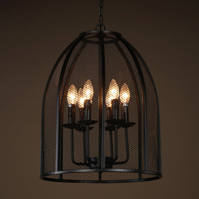 Black Iron Mesh Chandelier Lamp Traditional Metal 6 Lights Living Room Hanging Light Clearhalo 'Ceiling Lights' 'Chandeliers' Lighting' options 2426728