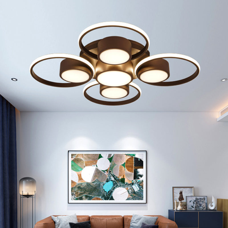 Modernism 2/4/6 Lights LED Ceiling Flush Mount Light with Acrylic Shade Brown Round Ceiling Light Fixture in Warm/White Light 4 Brown White Clearhalo 'Ceiling Lights' 'Close To Ceiling Lights' 'Close to ceiling' 'Semi-flushmount' Lighting' 242673