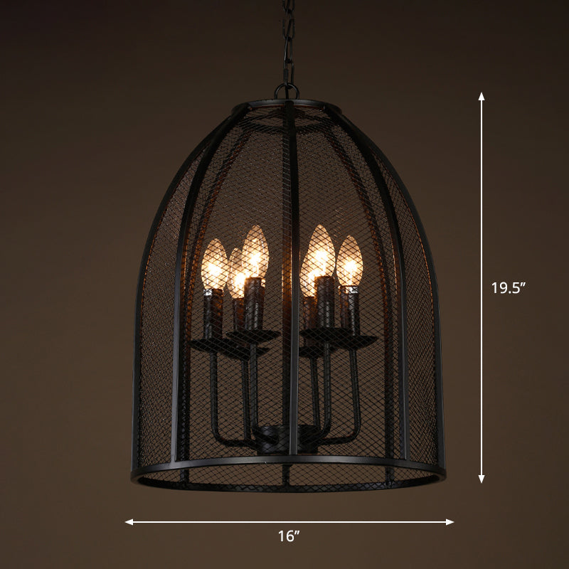 Black Iron Mesh Chandelier Lamp Traditional Metal 6 Lights Living Room Hanging Light Clearhalo 'Ceiling Lights' 'Chandeliers' Lighting' options 2426733