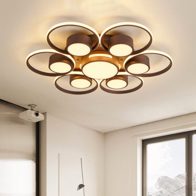 Modernism 2/4/6 Lights LED Ceiling Flush Mount Light with Acrylic Shade Brown Round Ceiling Light Fixture in Warm/White Light 6 Brown Warm Clearhalo 'Ceiling Lights' 'Close To Ceiling Lights' 'Close to ceiling' 'Semi-flushmount' Lighting' 242674