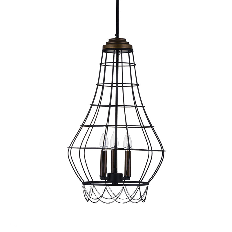 Metal Candle Hanging Chandelier Traditional 3 Lights Living Room Pendant Light with Cage Clearhalo 'Ceiling Lights' 'Chandeliers' Lighting' options 2426742