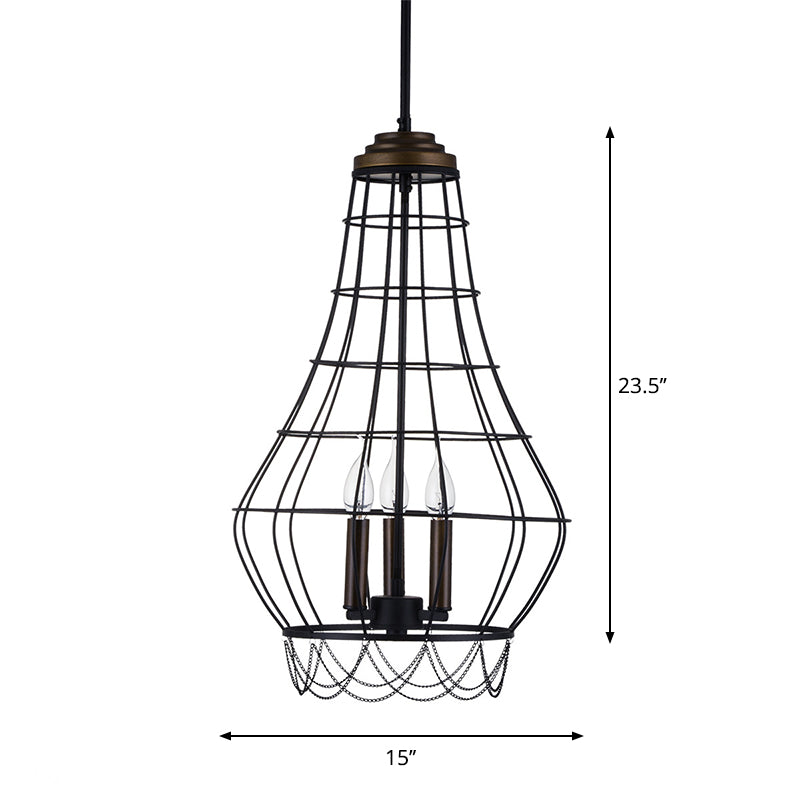 Metal Candle Hanging Chandelier Traditional 3 Lights Living Room Pendant Light with Cage Clearhalo 'Ceiling Lights' 'Chandeliers' Lighting' options 2426744