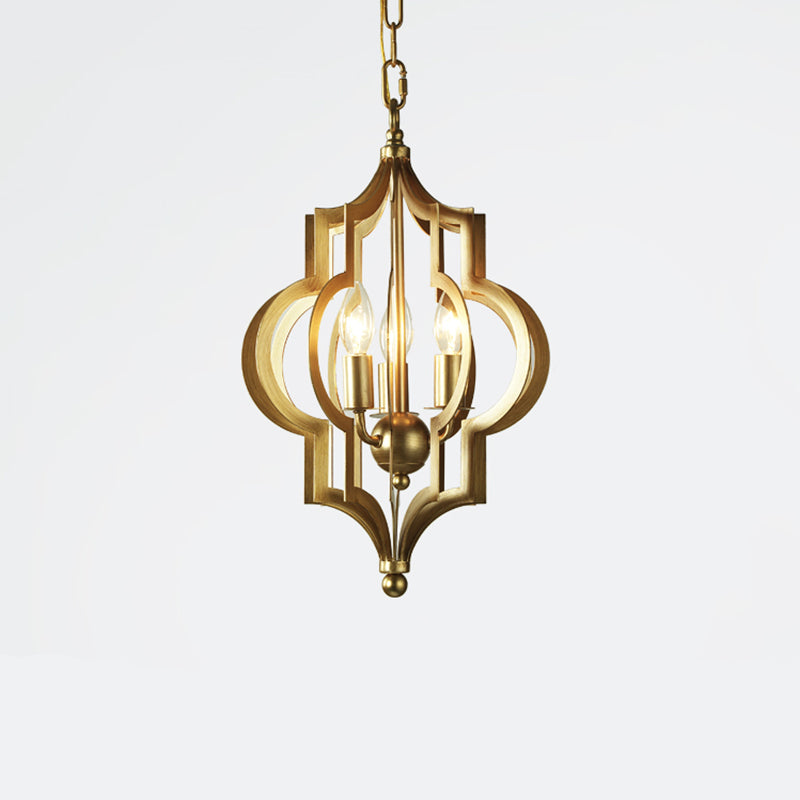 3 Bulbs Candle Chandelier Light Traditional Gold Metal Hanging Ceiling Fixture for Dining Room with Cage, 12.5"/28" Wide Gold Clearhalo 'Ceiling Lights' 'Chandeliers' Lighting' options 2426747_cbe37652-7e3c-4059-9a90-39b9b83ce364