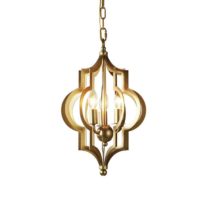 3 Bulbs Candle Chandelier Light Traditional Gold Metal Hanging Ceiling Fixture for Dining Room with Cage, 12.5"/28" Wide Clearhalo 'Ceiling Lights' 'Chandeliers' Lighting' options 2426749