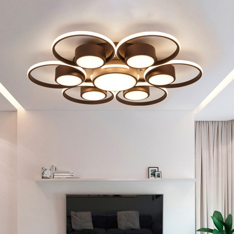 Modernism 2/4/6 Lights LED Ceiling Flush Mount Light with Acrylic Shade Brown Round Ceiling Light Fixture in Warm/White Light 6 Brown White Clearhalo 'Ceiling Lights' 'Close To Ceiling Lights' 'Close to ceiling' 'Semi-flushmount' Lighting' 242675