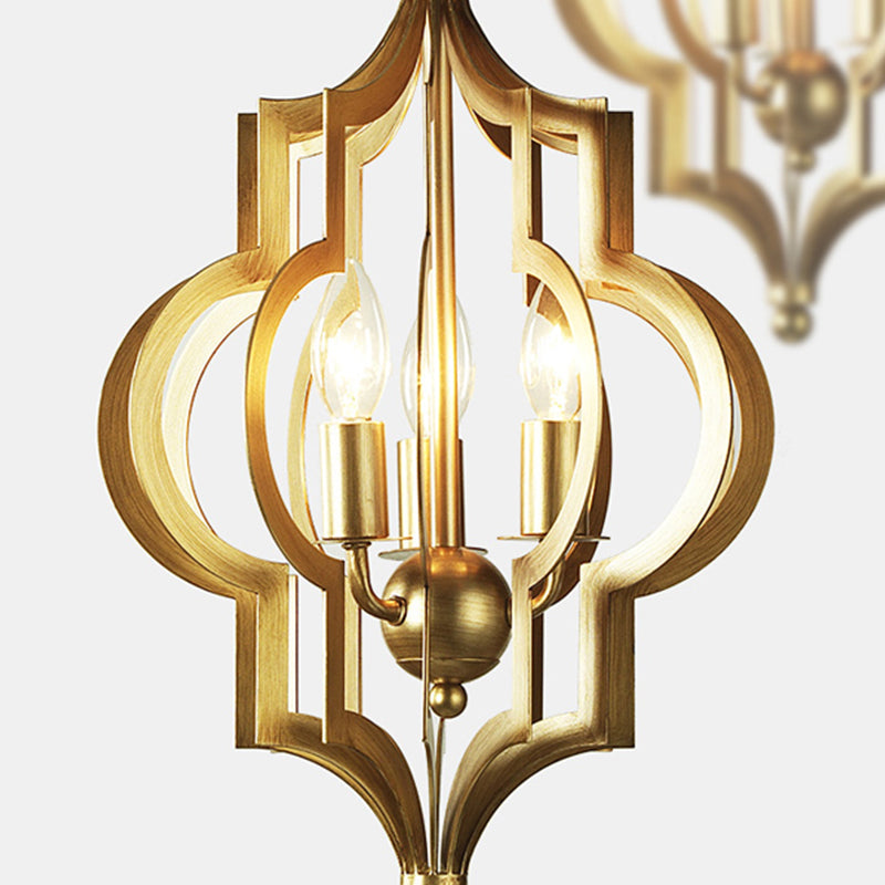 3 Bulbs Candle Chandelier Light Traditional Gold Metal Hanging Ceiling Fixture for Dining Room with Cage, 12.5"/28" Wide Clearhalo 'Ceiling Lights' 'Chandeliers' Lighting' options 2426752