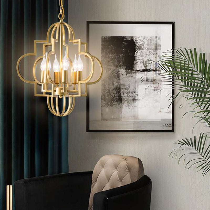 Metal Gold Pendant Lamp Candle Shade 6 Lights Classic Chandelier Light Fixture for Bedroom Clearhalo 'Ceiling Lights' 'Chandeliers' Lighting' options 2426754