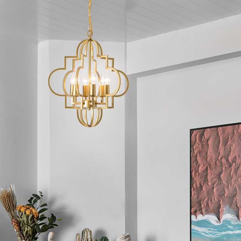 Metal Gold Pendant Lamp Candle Shade 6 Lights Classic Chandelier Light Fixture for Bedroom Clearhalo 'Ceiling Lights' 'Chandeliers' Lighting' options 2426756