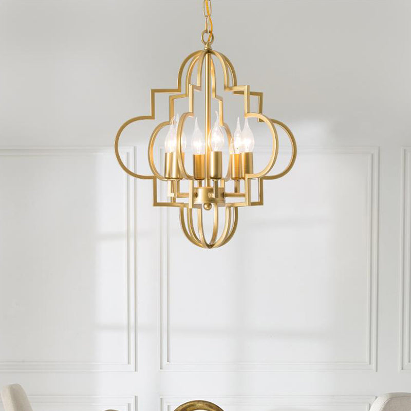 Metal Gold Pendant Lamp Candle Shade 6 Lights Classic Chandelier Light Fixture for Bedroom Clearhalo 'Ceiling Lights' 'Chandeliers' Lighting' options 2426757