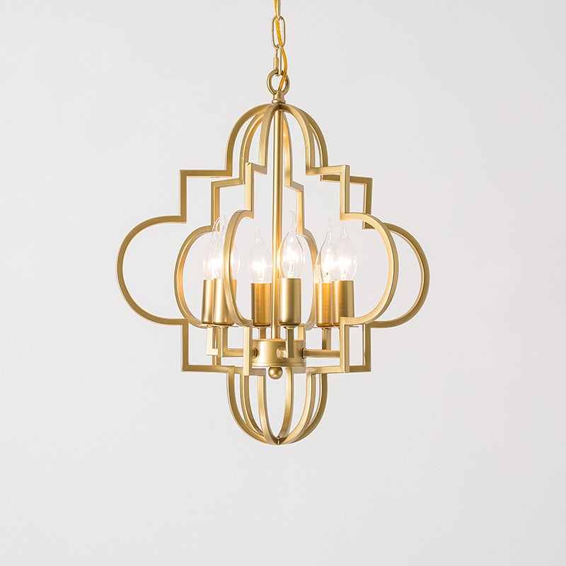 Metal Gold Pendant Lamp Candle Shade 6 Lights Classic Chandelier Light Fixture for Bedroom Clearhalo 'Ceiling Lights' 'Chandeliers' Lighting' options 2426758