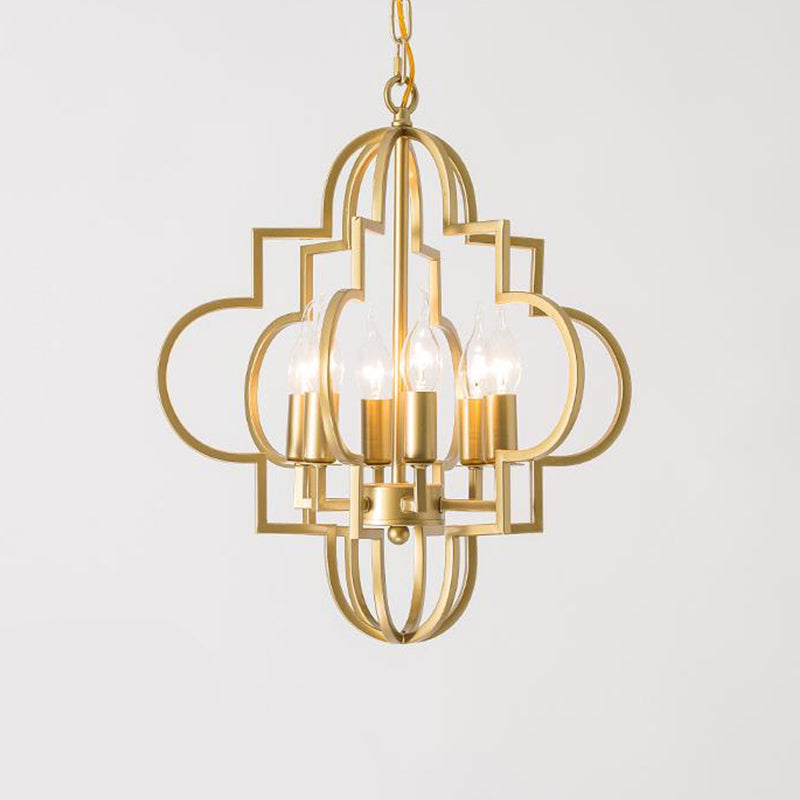 Metal Gold Pendant Lamp Candle Shade 6 Lights Classic Chandelier Light Fixture for Bedroom Clearhalo 'Ceiling Lights' 'Chandeliers' Lighting' options 2426759