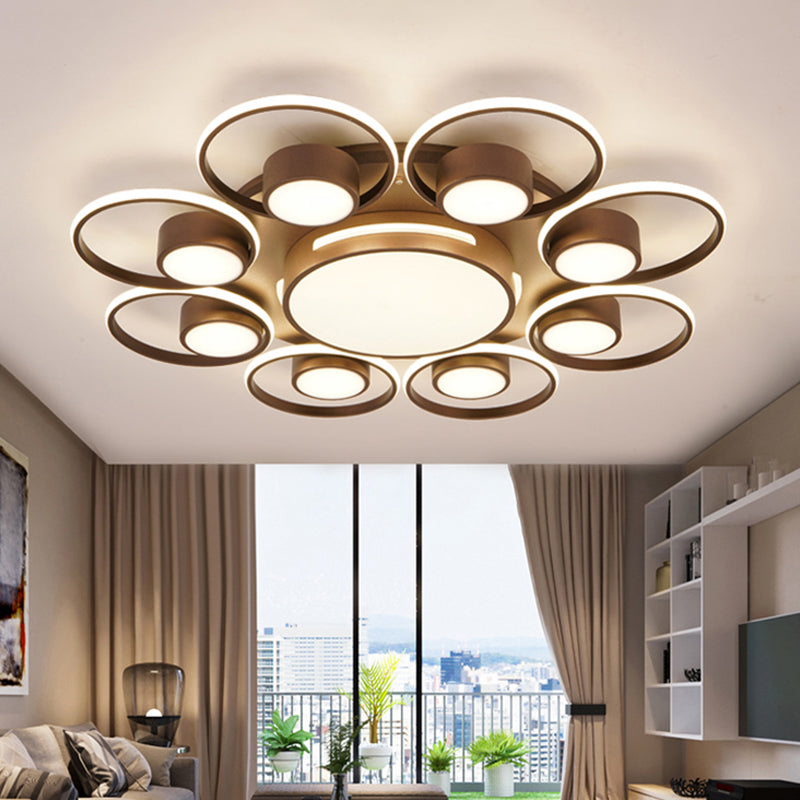 Modernism 2/4/6 Lights LED Ceiling Flush Mount Light with Acrylic Shade Brown Round Ceiling Light Fixture in Warm/White Light 8 Brown Warm Clearhalo 'Ceiling Lights' 'Close To Ceiling Lights' 'Close to ceiling' 'Semi-flushmount' Lighting' 242676