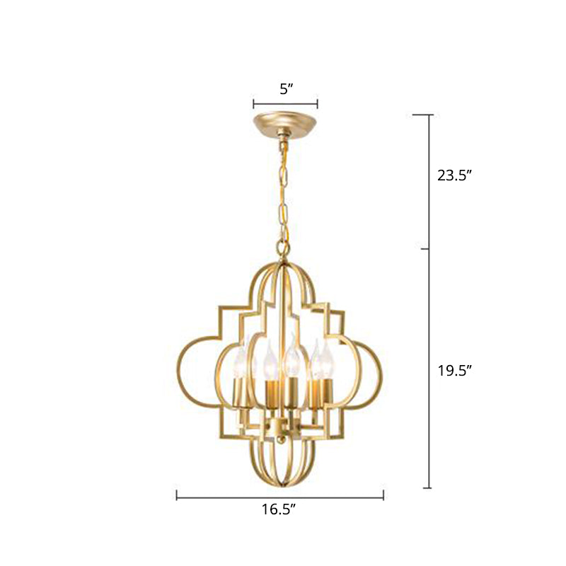 Metal Gold Pendant Lamp Candle Shade 6 Lights Classic Chandelier Light Fixture for Bedroom Clearhalo 'Ceiling Lights' 'Chandeliers' Lighting' options 2426760