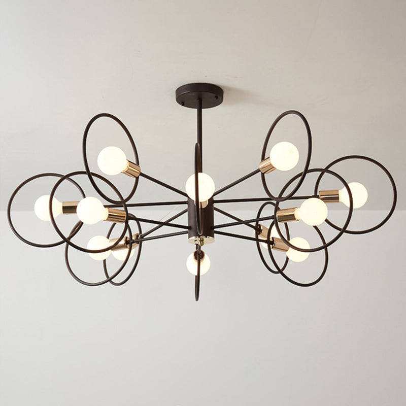 6/8/12-Head Tiered Circle Pendant Chandelier Loft Style Coffee Iron Ceiling Pendant Light for Living Room Clearhalo 'Ceiling Lights' 'Chandeliers' Lighting' options 2426763