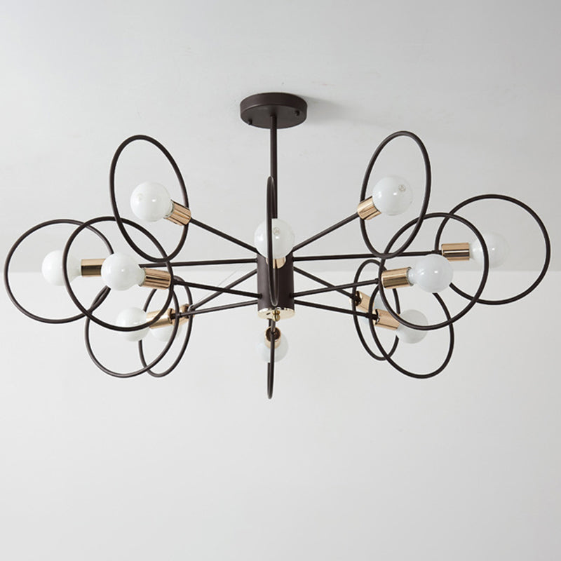 6/8/12-Head Tiered Circle Pendant Chandelier Loft Style Coffee Iron Ceiling Pendant Light for Living Room Clearhalo 'Ceiling Lights' 'Chandeliers' Lighting' options 2426764