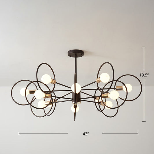 6/8/12-Head Tiered Circle Pendant Chandelier Loft Style Coffee Iron Ceiling Pendant Light for Living Room Clearhalo 'Ceiling Lights' 'Chandeliers' Lighting' options 2426766