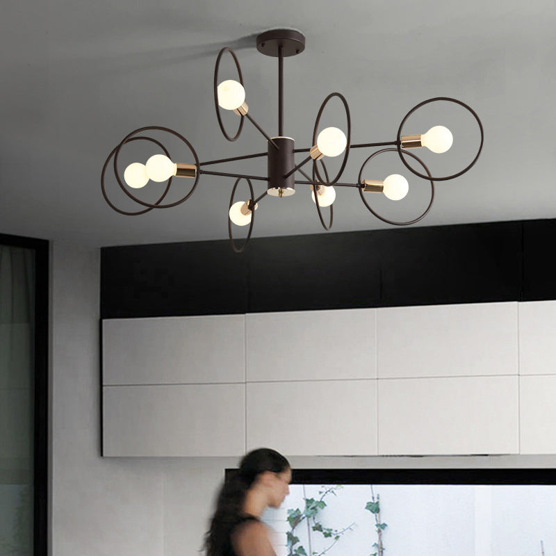 6/8/12-Head Tiered Circle Pendant Chandelier Loft Style Coffee Iron Ceiling Pendant Light for Living Room Clearhalo 'Ceiling Lights' 'Chandeliers' Lighting' options 2426767