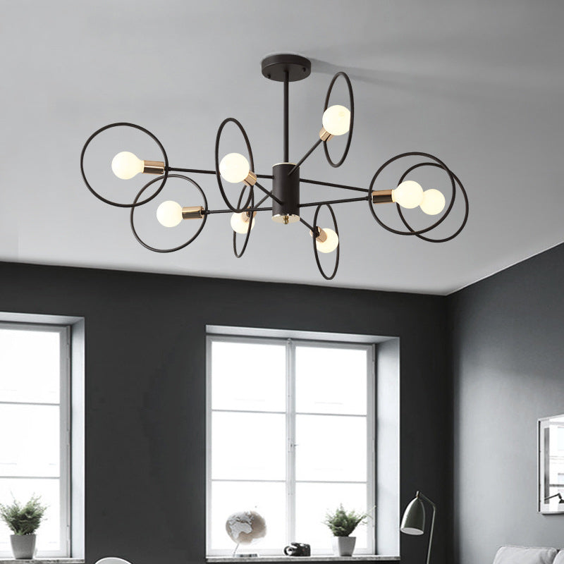 6/8/12-Head Tiered Circle Pendant Chandelier Loft Style Coffee Iron Ceiling Pendant Light for Living Room Clearhalo 'Ceiling Lights' 'Chandeliers' Lighting' options 2426768