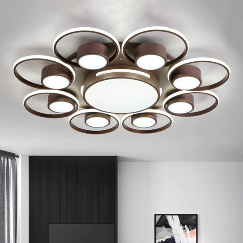 Modernism 2/4/6 Lights LED Ceiling Flush Mount Light with Acrylic Shade Brown Round Ceiling Light Fixture in Warm/White Light 8 Brown White Clearhalo 'Ceiling Lights' 'Close To Ceiling Lights' 'Close to ceiling' 'Semi-flushmount' Lighting' 242677